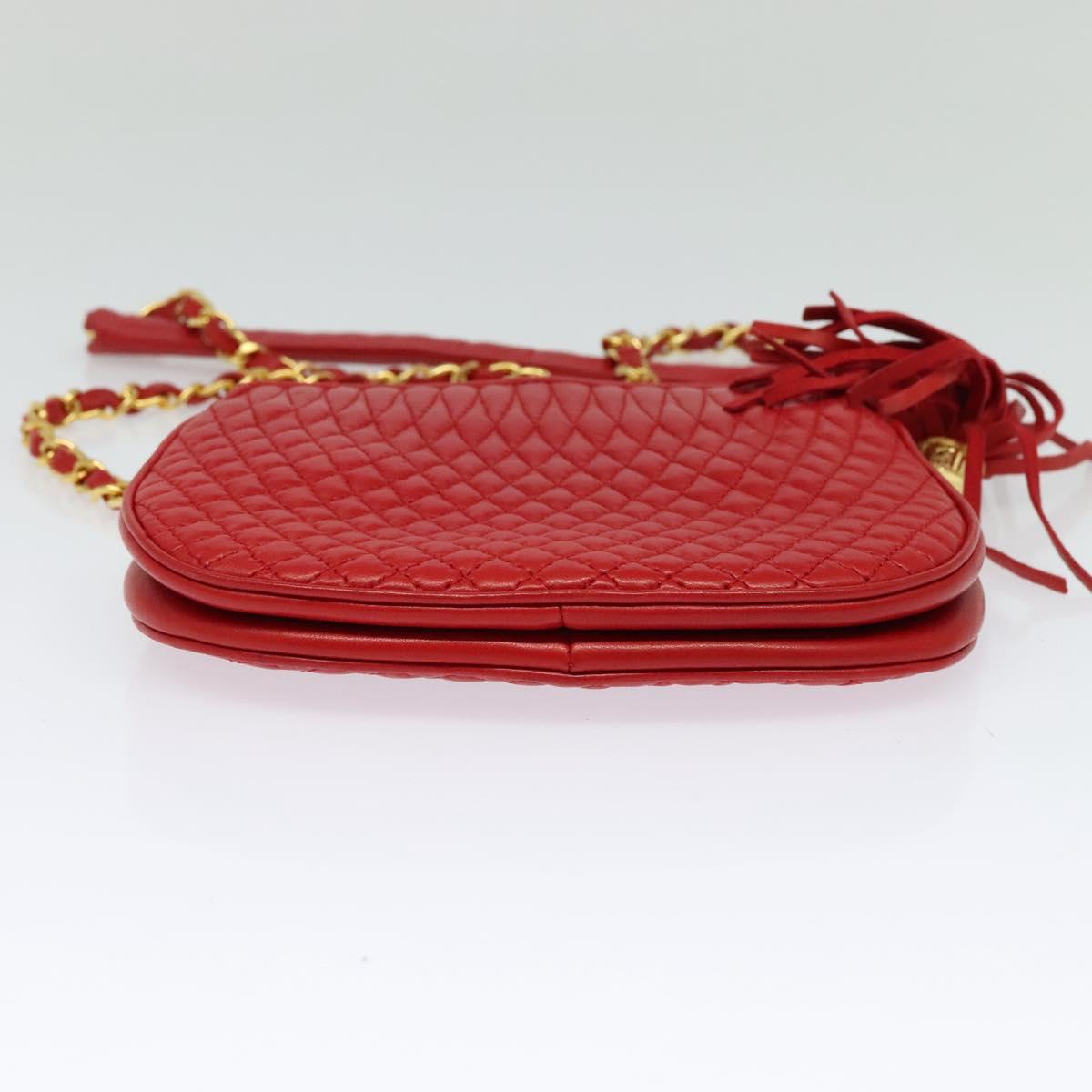 BALLY Chain Shoulder Bag Leather Red Gold Auth BA2568