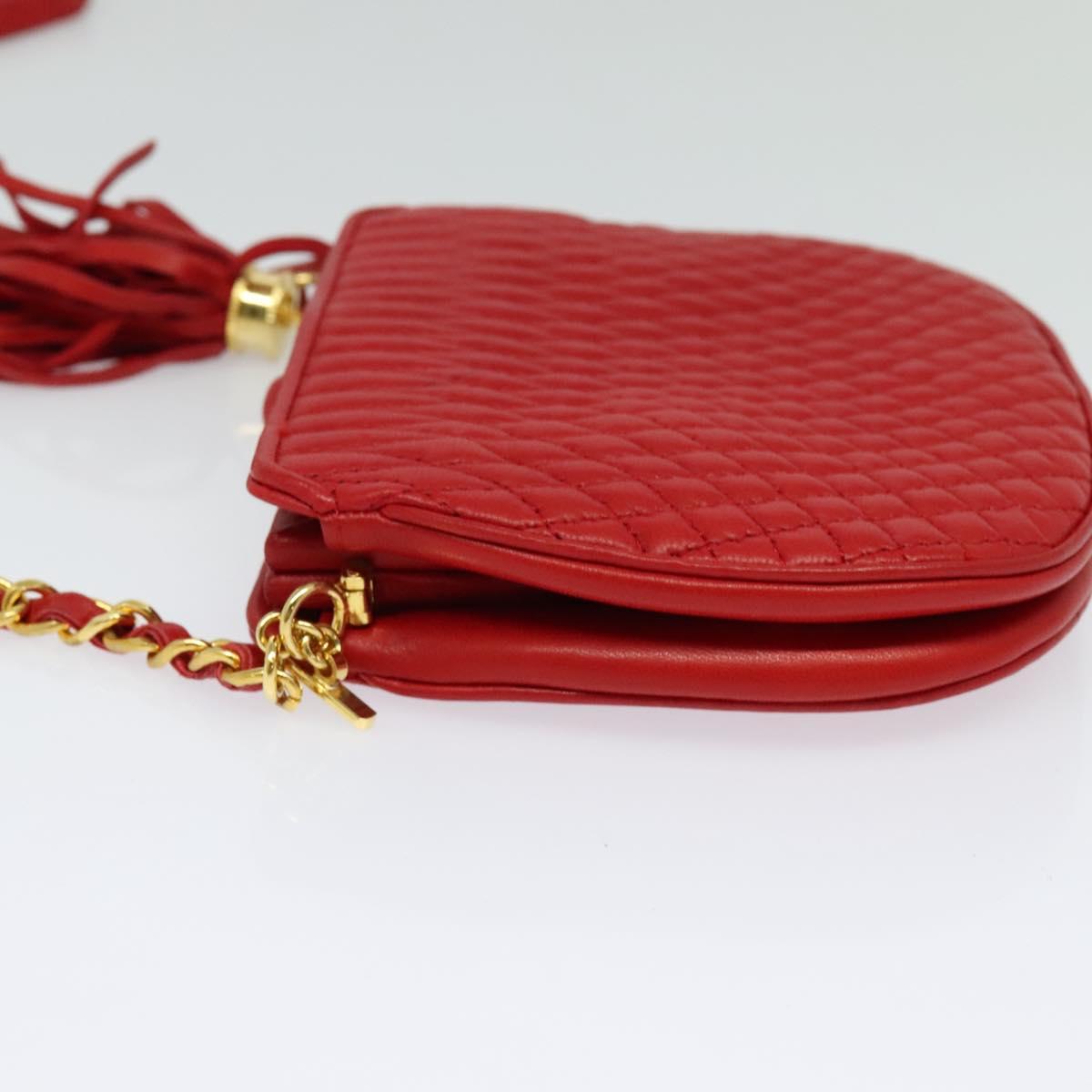 BALLY Chain Shoulder Bag Leather Red Gold Auth BA2568
