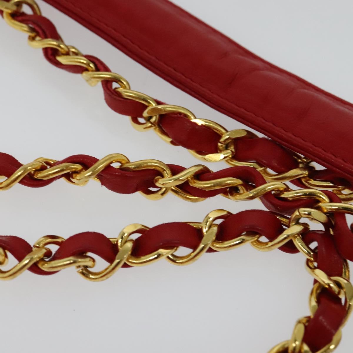 BALLY Chain Shoulder Bag Leather Red Gold Auth BA2568