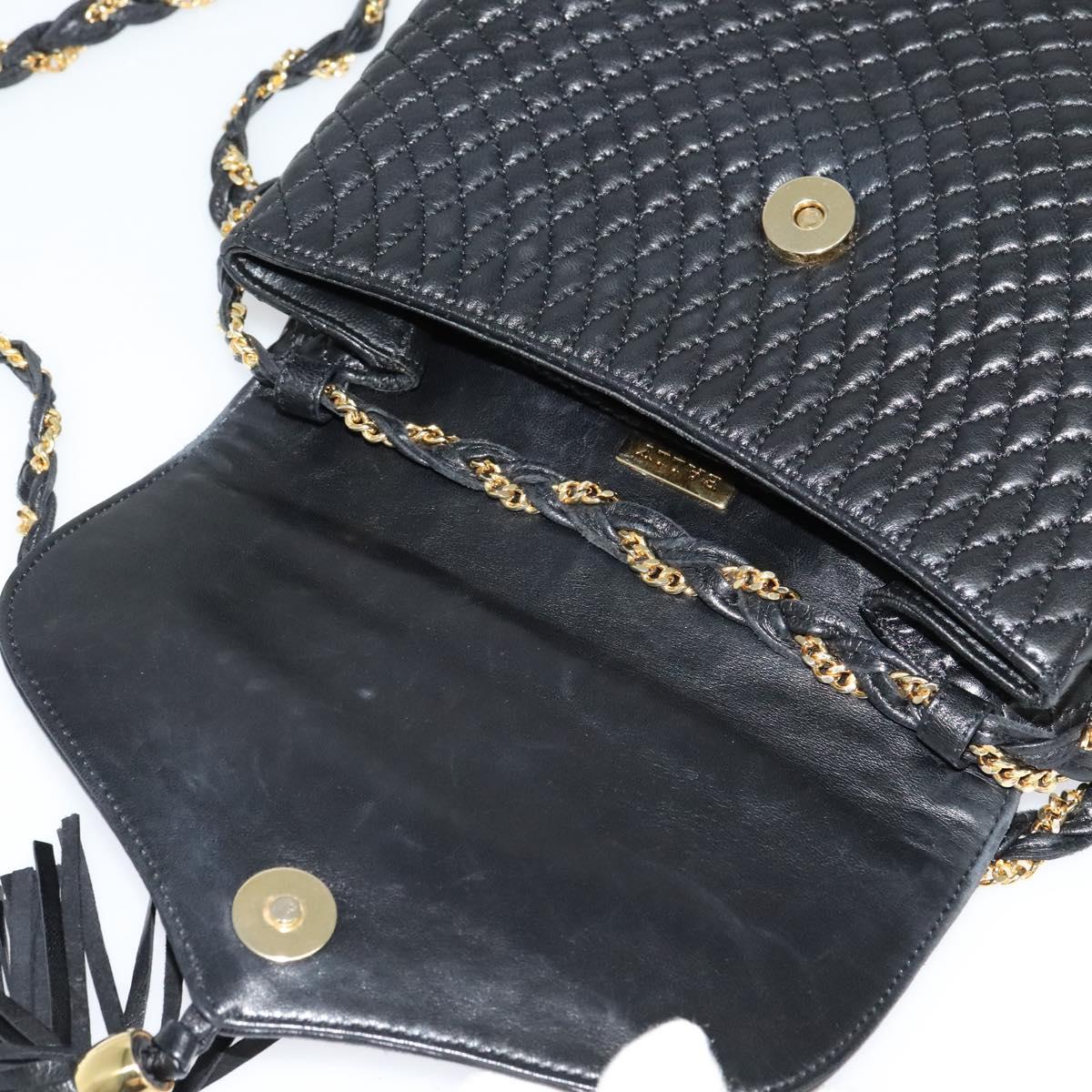 BALLY Chain Shoulder Bag Leather Black Gold Auth BA2569