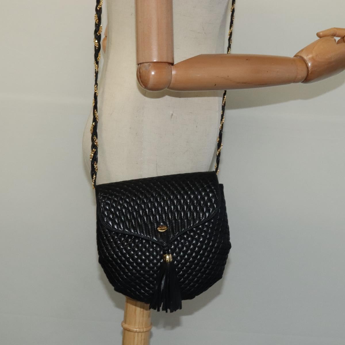 BALLY Chain Shoulder Bag Leather Black Gold Auth BA2569