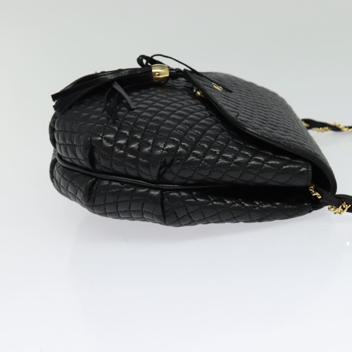 BALLY Chain Shoulder Bag Leather Black Gold Auth BA2569