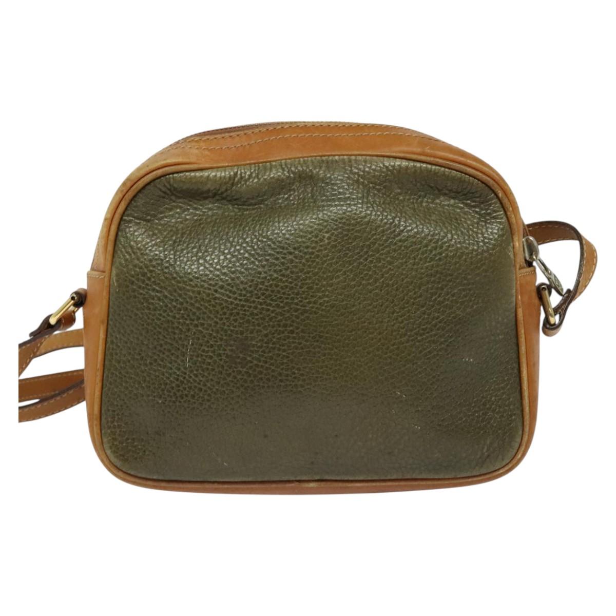 CELINE Shoulder Bag Leather Khaki Gold Auth BA2573