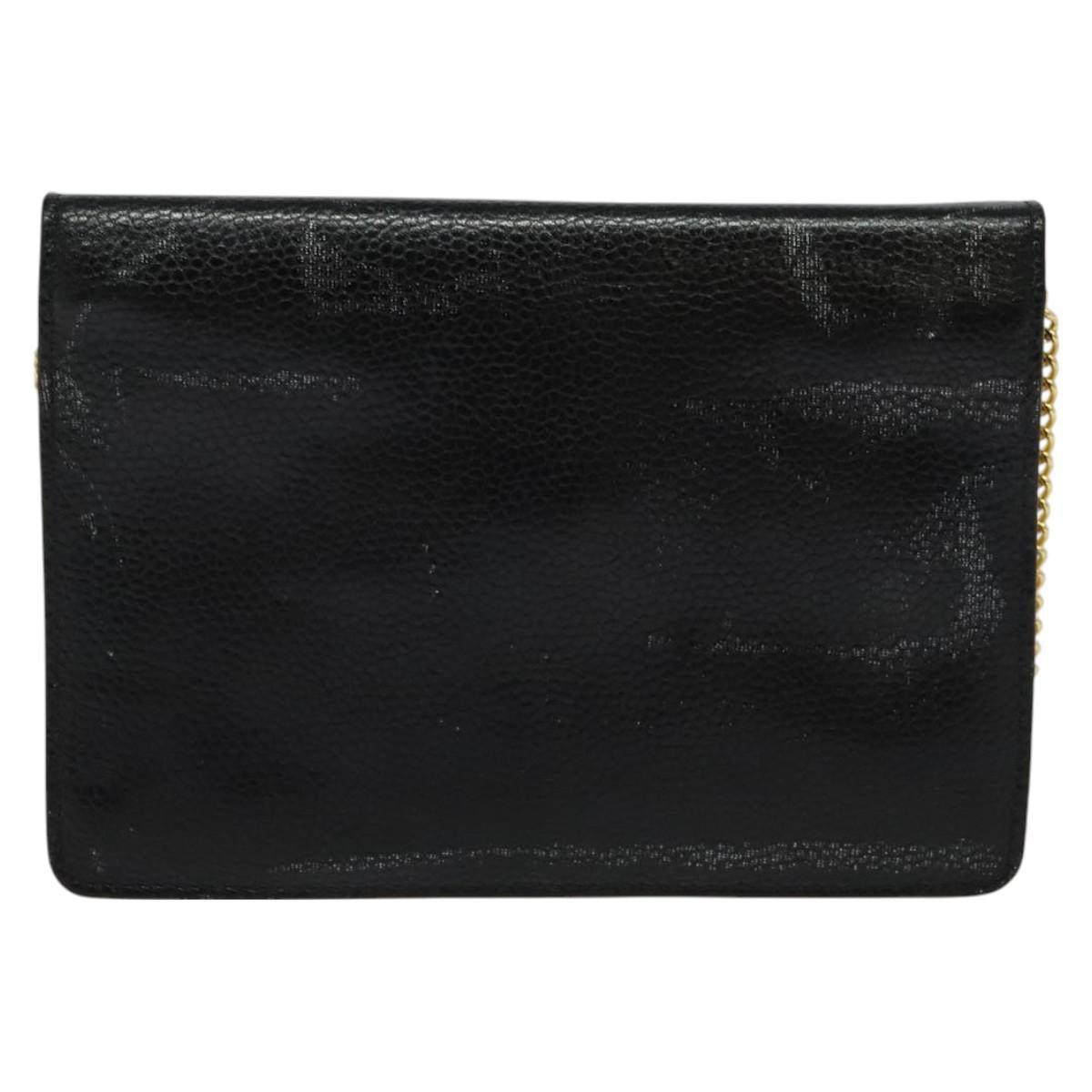 Christian Dior Chain Shoulder Bag Leather Black Gold Auth BA2581