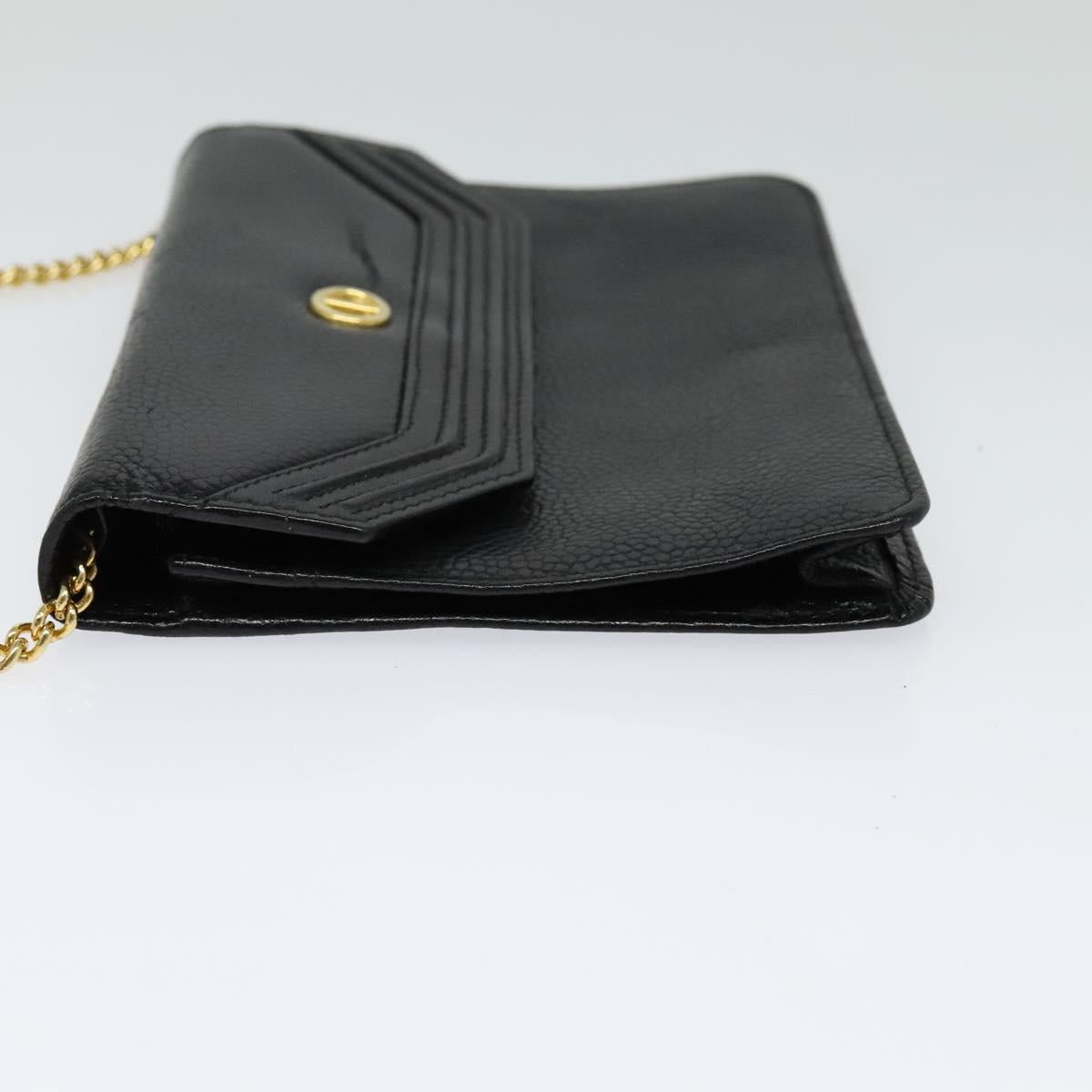 Christian Dior Chain Shoulder Bag Leather Black Gold Auth BA2581