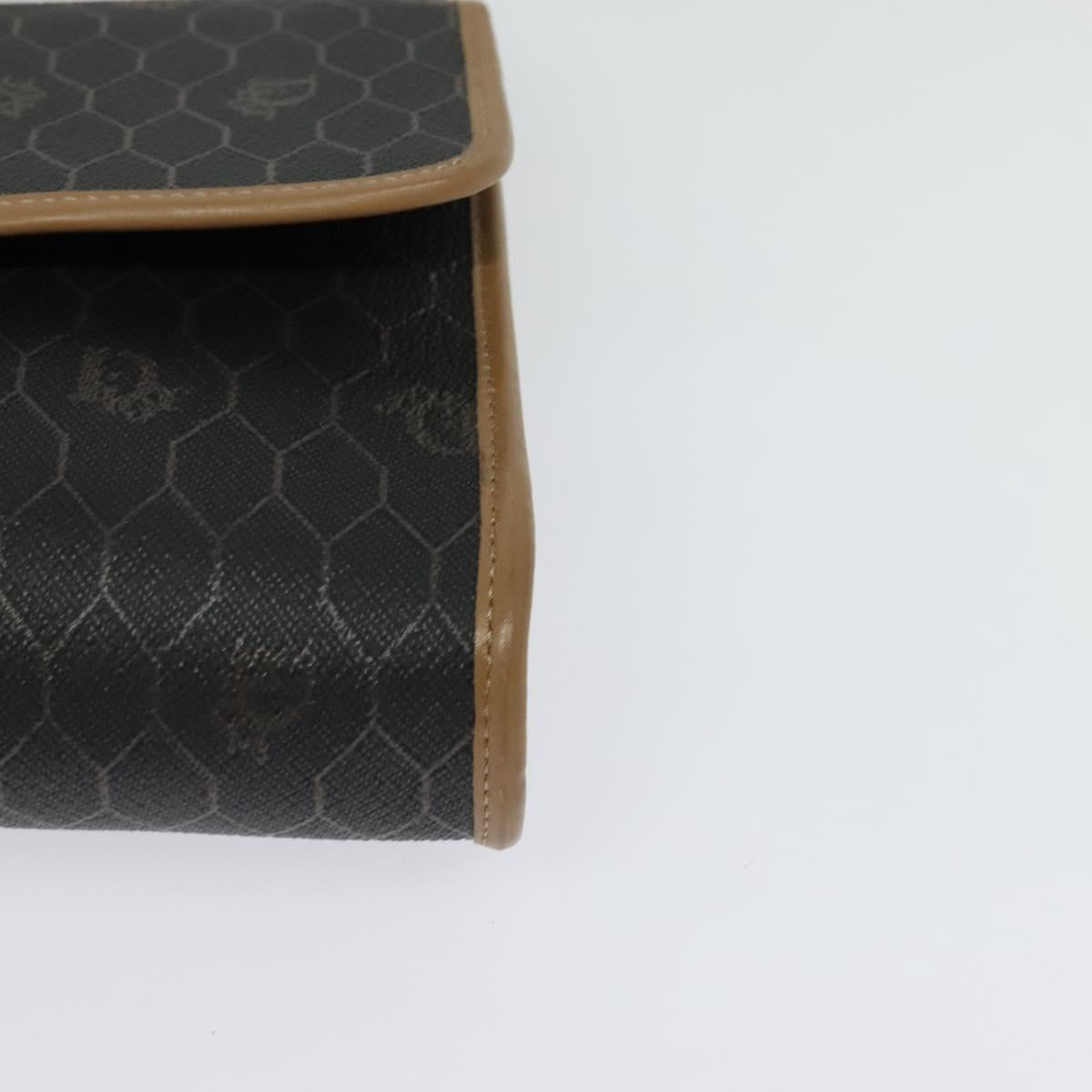 Christian Dior Honeycomb Canvas Shoulder Bag PVC Black Gold Auth BA2589