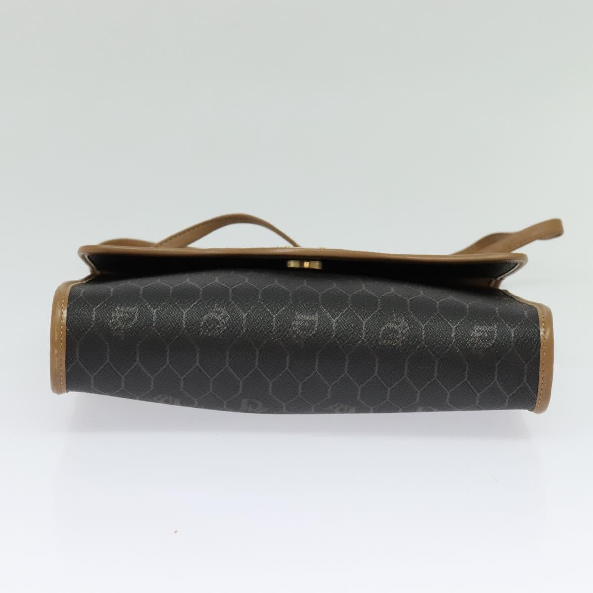 Christian Dior Honeycomb Canvas Shoulder Bag PVC Black Gold Auth BA2589