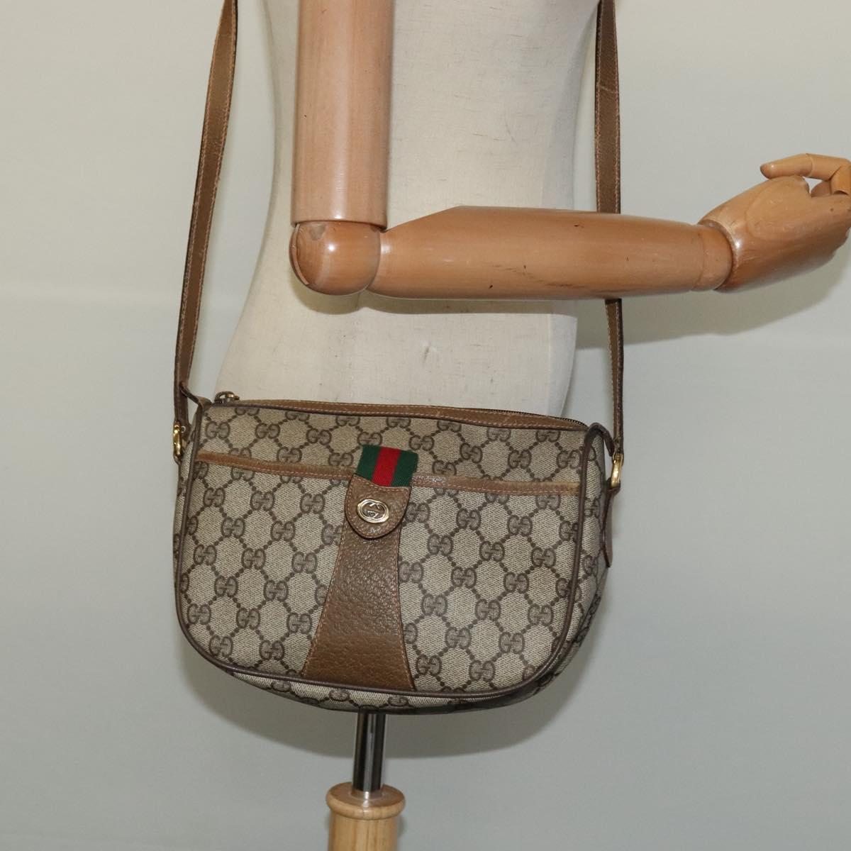 GUCCI GG Supreme Web Sherry Line Bag PVC Beige Gold 89 02 032 Auth BA2611