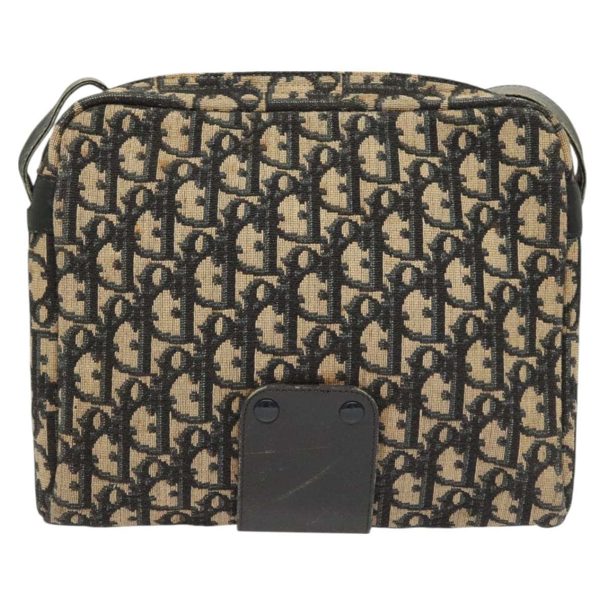 Christian Dior Trotter Canvas Shoulder Bag Navy Gold Auth BA2614