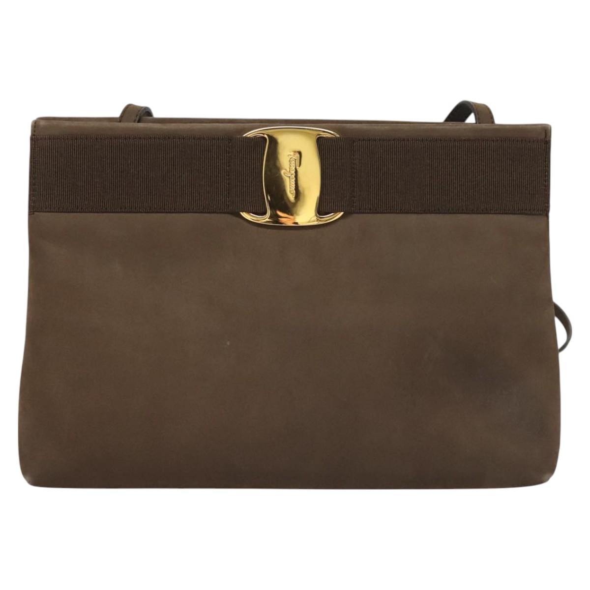 Salvatore Ferragamo Shoulder Bag Suede Brown Gold Auth BA2629