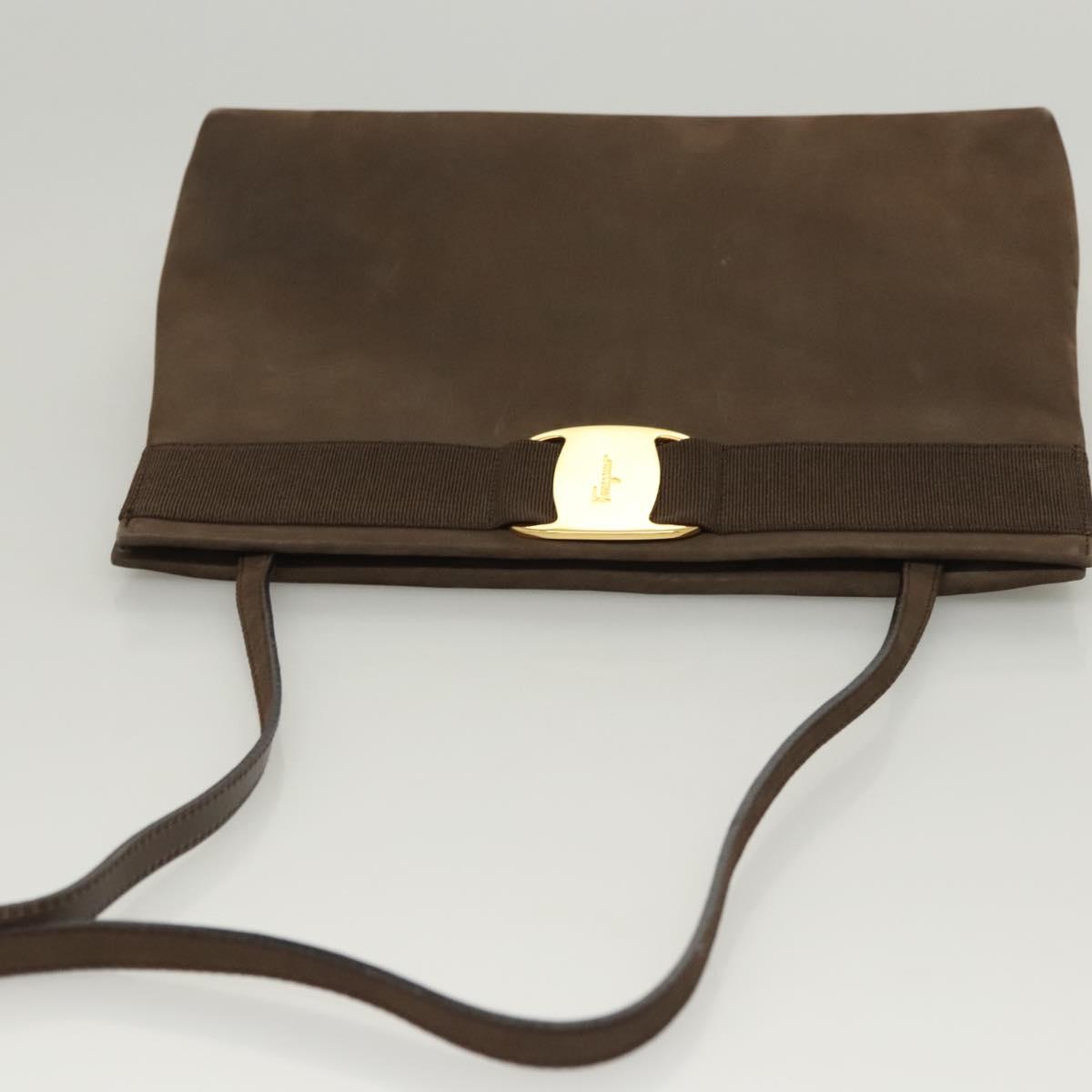 Salvatore Ferragamo Shoulder Bag Suede Brown Gold Auth BA2629