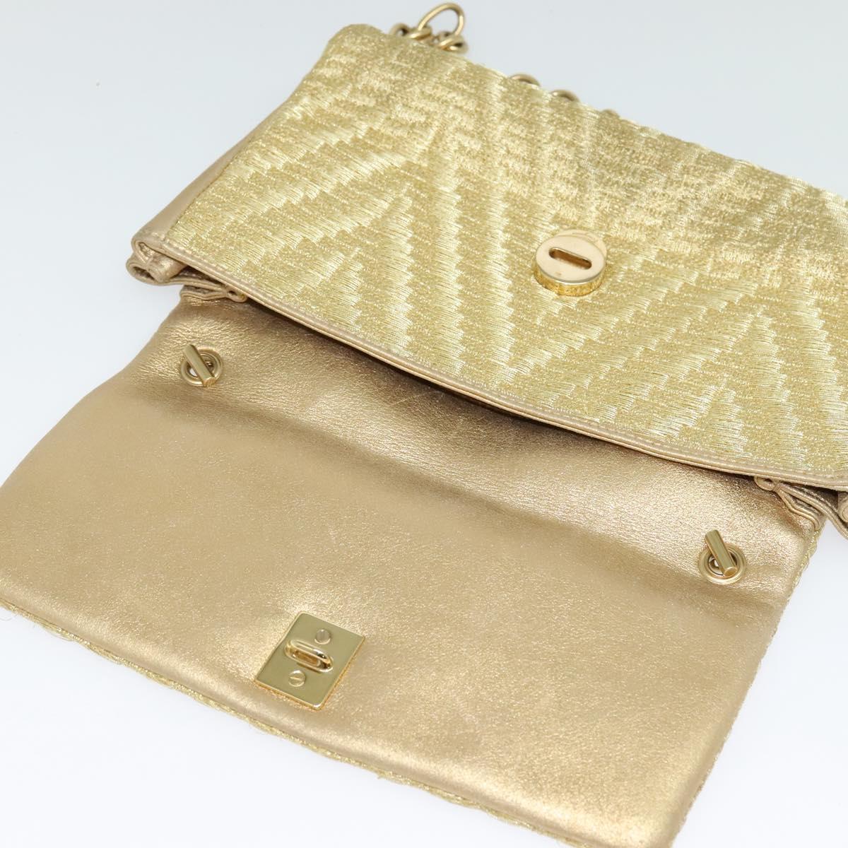 Salvatore Ferragamo Vala Chain Shoulder Bag Leather Gold Auth BA2630