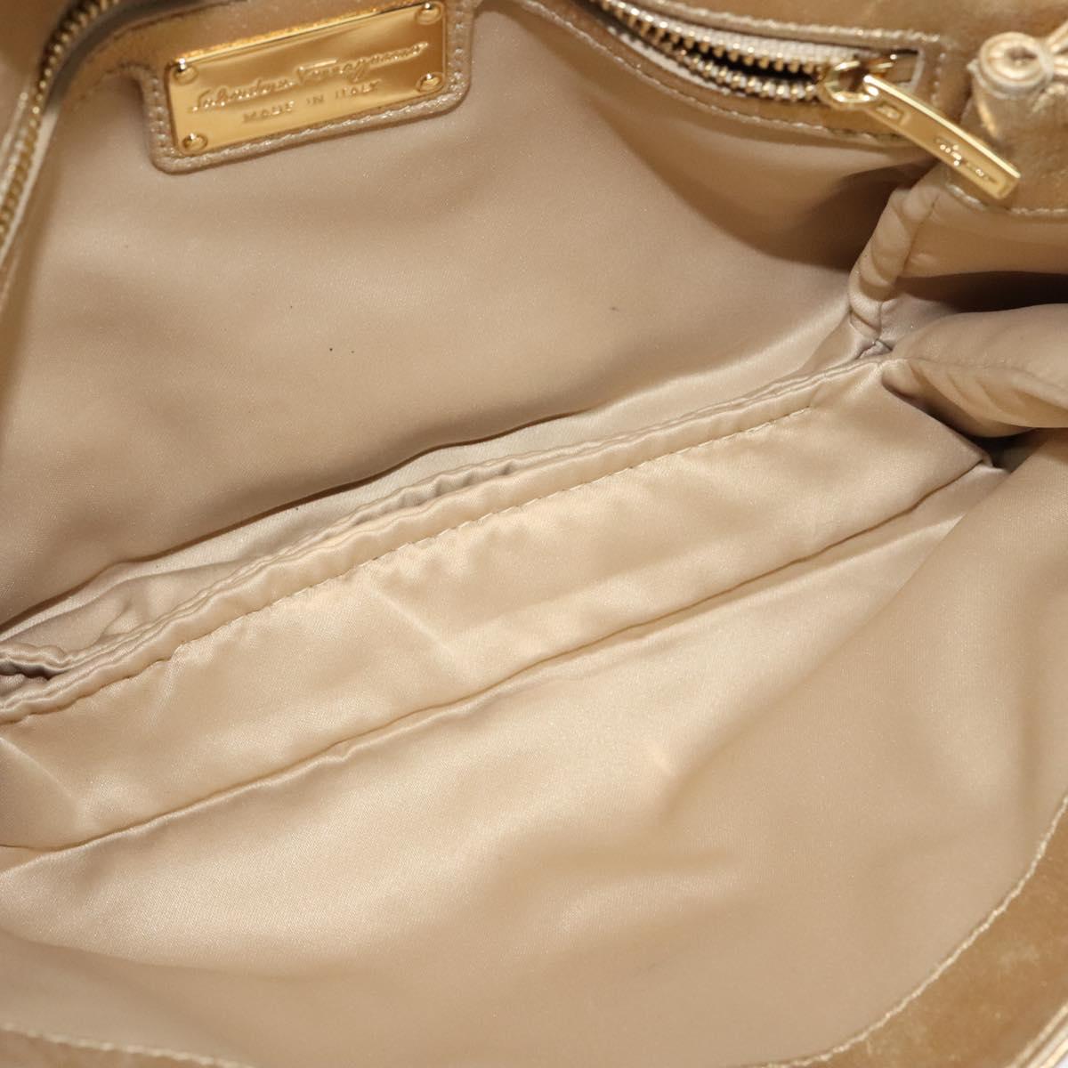 Salvatore Ferragamo Vala Chain Shoulder Bag Leather Gold Auth BA2630