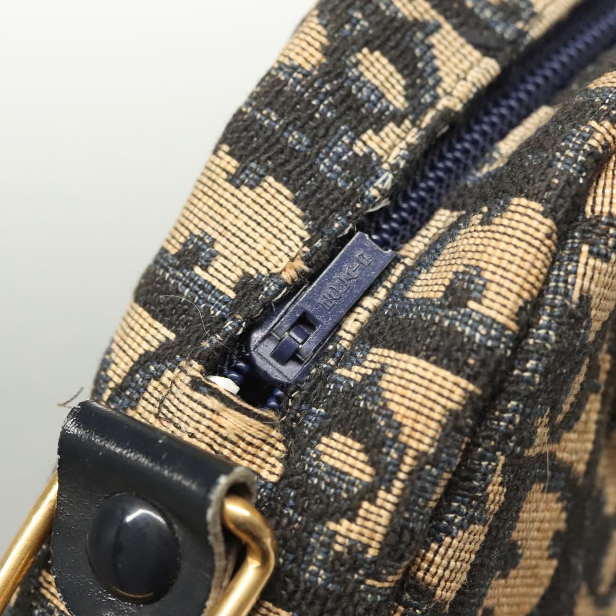 Christian Dior Trotter Canvas Shoulder Bag Navy Gold Auth BA2631