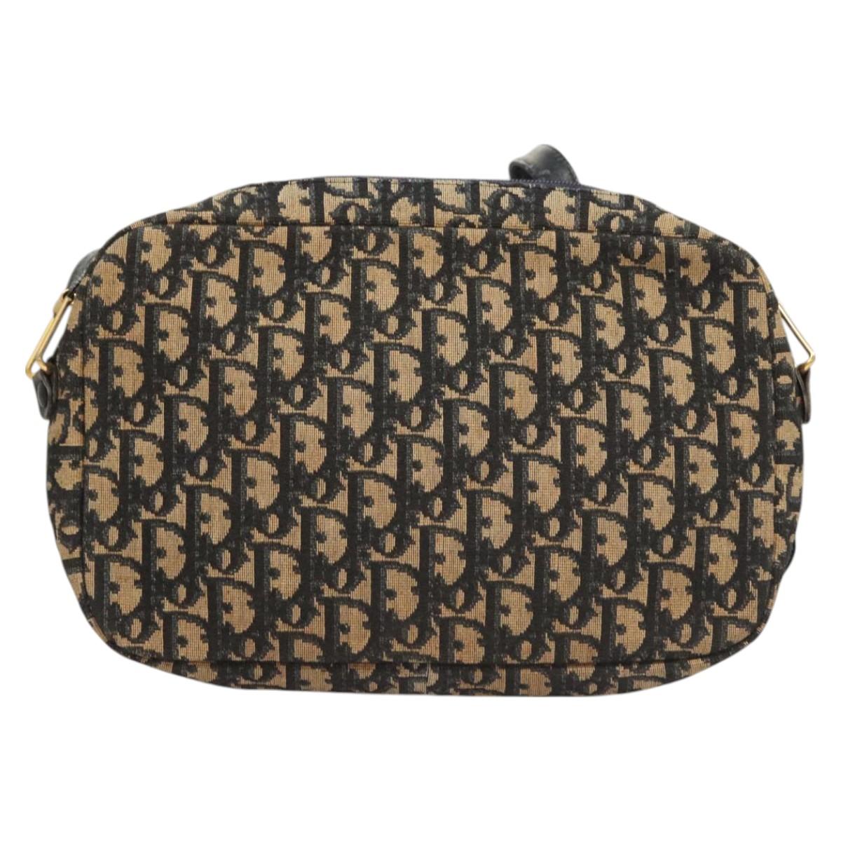Christian Dior Trotter Canvas Shoulder Bag Navy Gold Auth BA2631