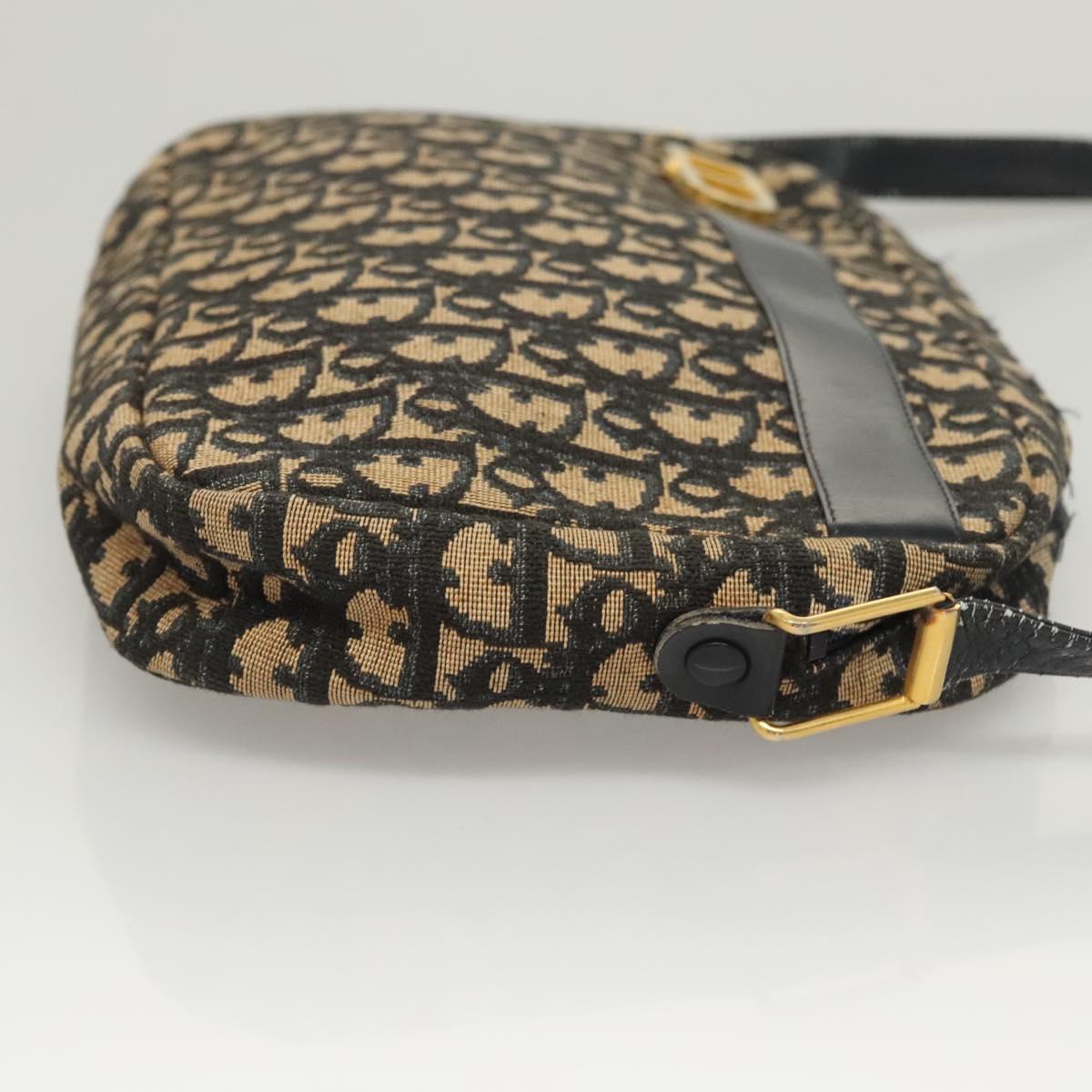Christian Dior Trotter Canvas Shoulder Bag Navy Gold Auth BA2631