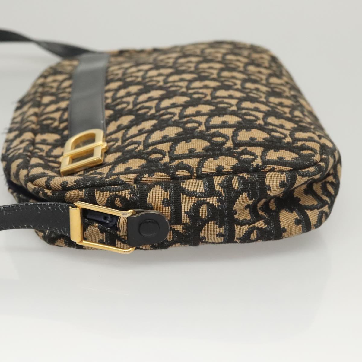 Christian Dior Trotter Canvas Shoulder Bag Navy Gold Auth BA2631