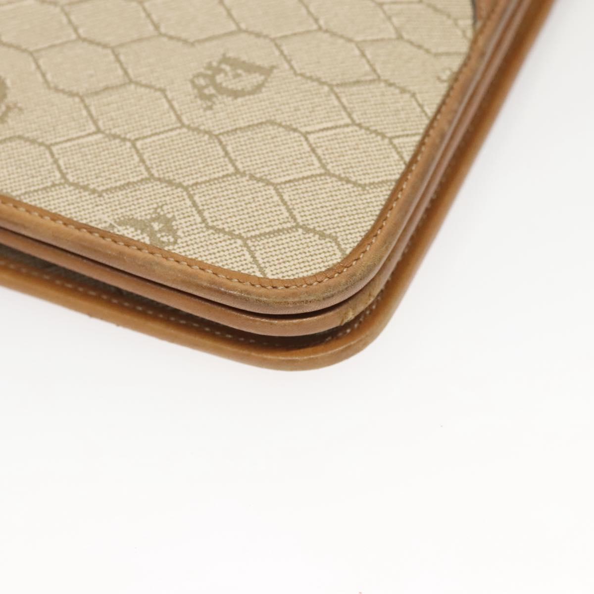 Christian Dior Honeycomb Canvas Chain Shoulder Bag PVC Beige Gold Auth BA2632
