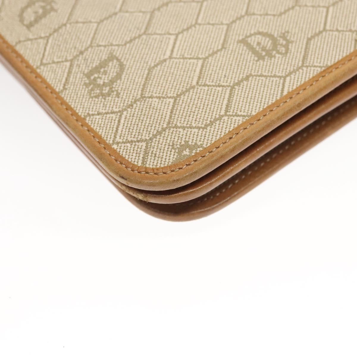 Christian Dior Honeycomb Canvas Chain Shoulder Bag PVC Beige Gold Auth BA2632