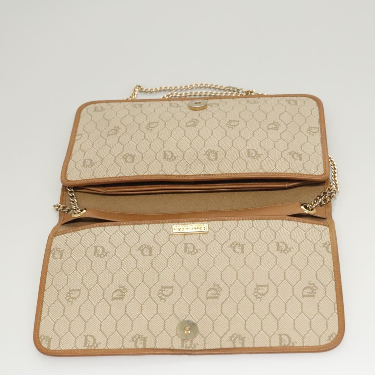 Christian Dior Honeycomb Canvas Chain Shoulder Bag PVC Beige Gold Auth BA2632