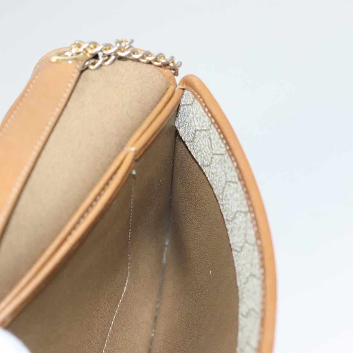 Christian Dior Honeycomb Canvas Chain Shoulder Bag PVC Beige Gold Auth BA2632