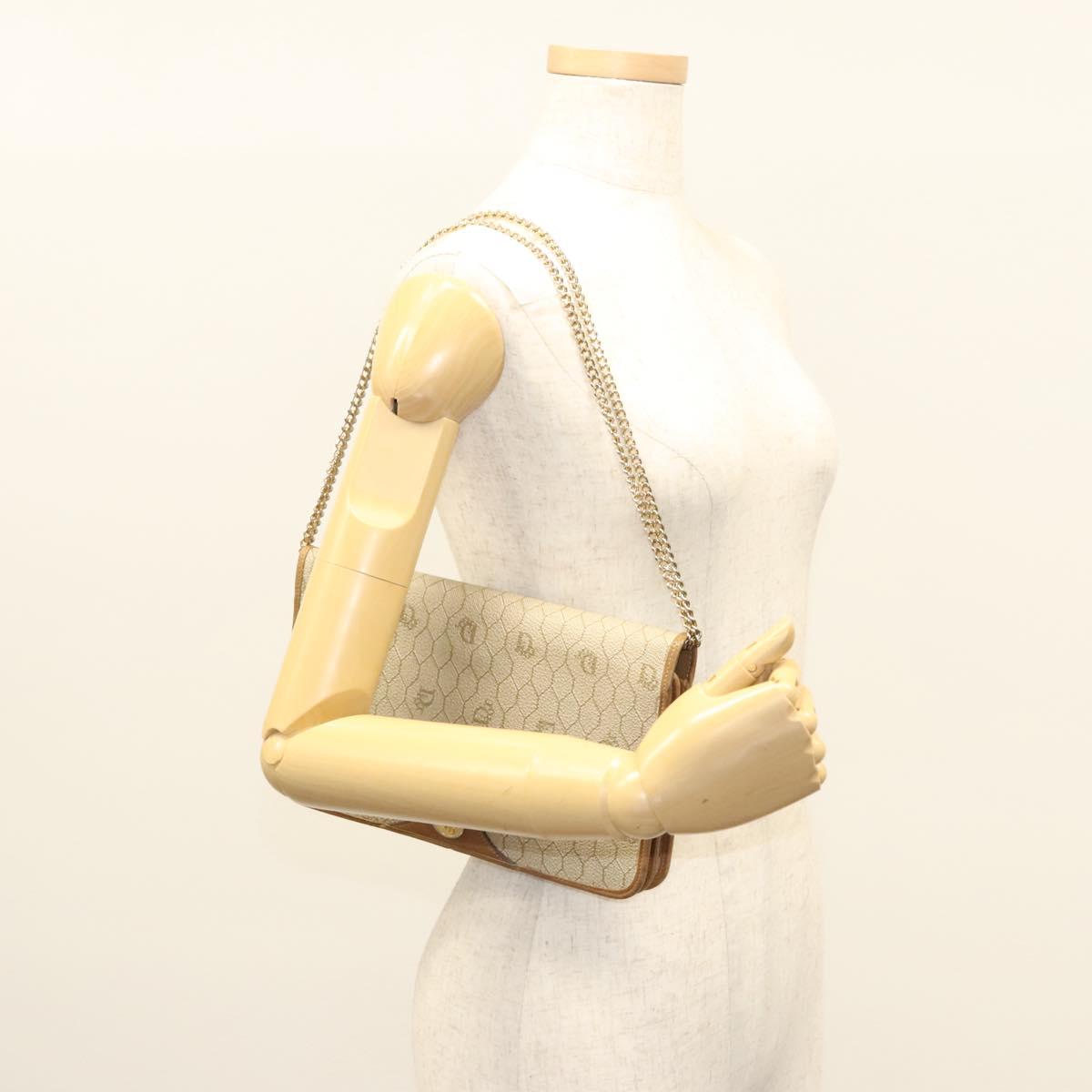 Christian Dior Honeycomb Canvas Chain Shoulder Bag PVC Beige Gold Auth BA2632