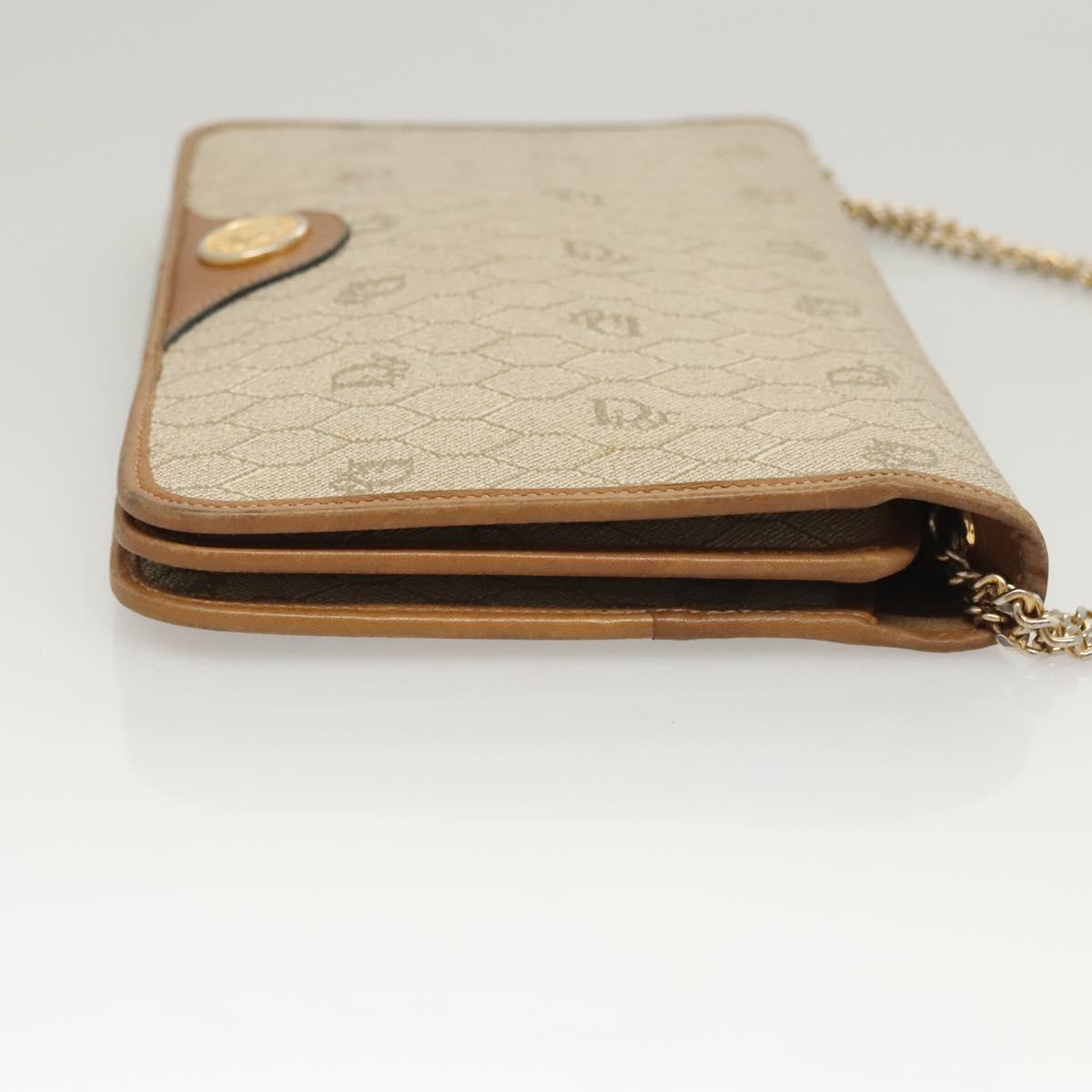 Christian Dior Honeycomb Canvas Chain Shoulder Bag PVC Beige Gold Auth BA2632