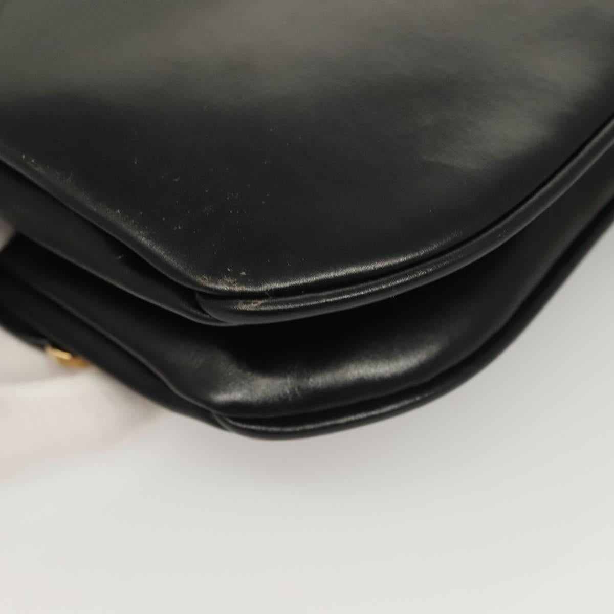 BALLY Shoulder Bag Leather Black Gold Auth BA2643