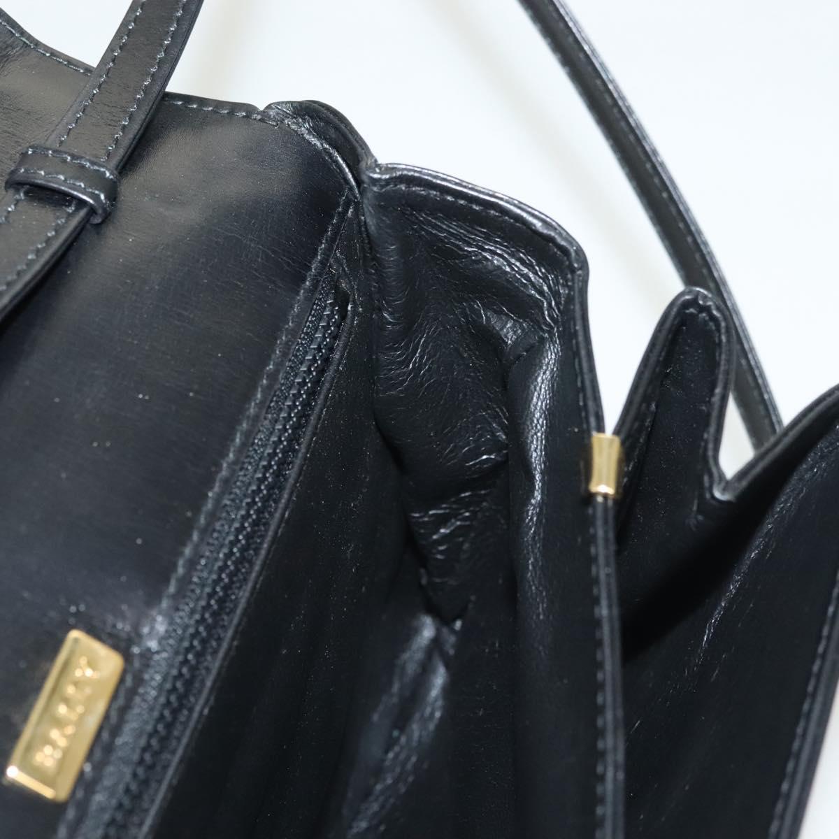 BALLY Shoulder Bag Leather Black Gold Auth BA2643