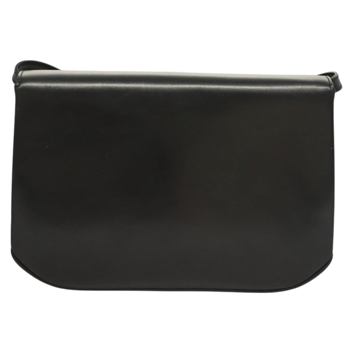 BALLY Shoulder Bag Leather Black Gold Auth BA2643
