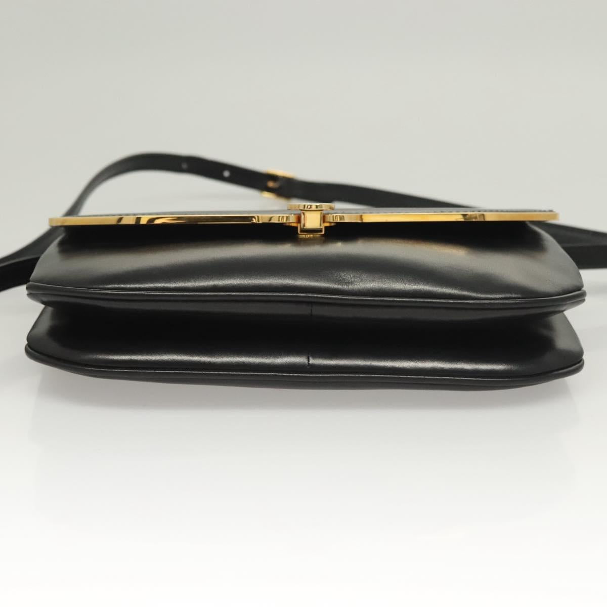 BALLY Shoulder Bag Leather Black Gold Auth BA2643
