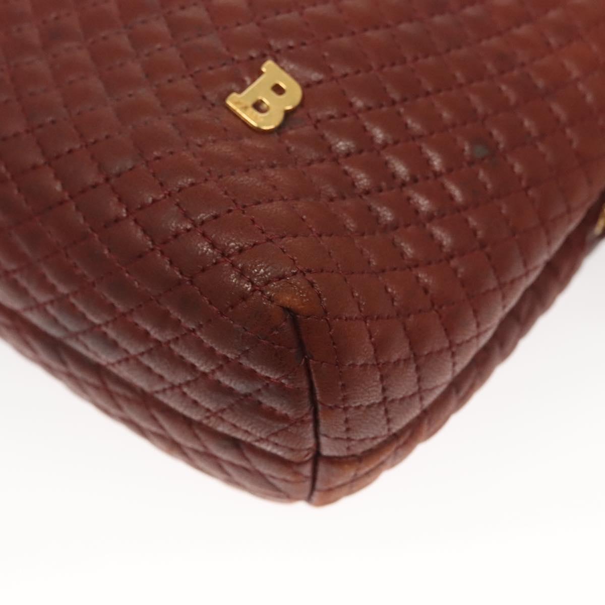 BALLY Quilted Chain Shoulder Bag Leather Brown Gold Auth BA2645