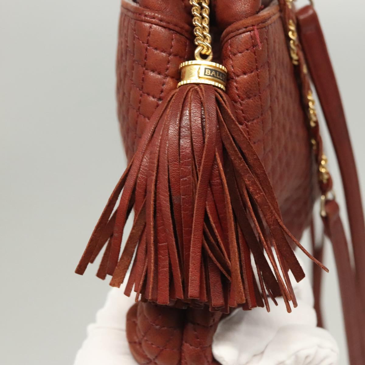 BALLY Quilted Chain Shoulder Bag Leather Brown Gold Auth BA2645