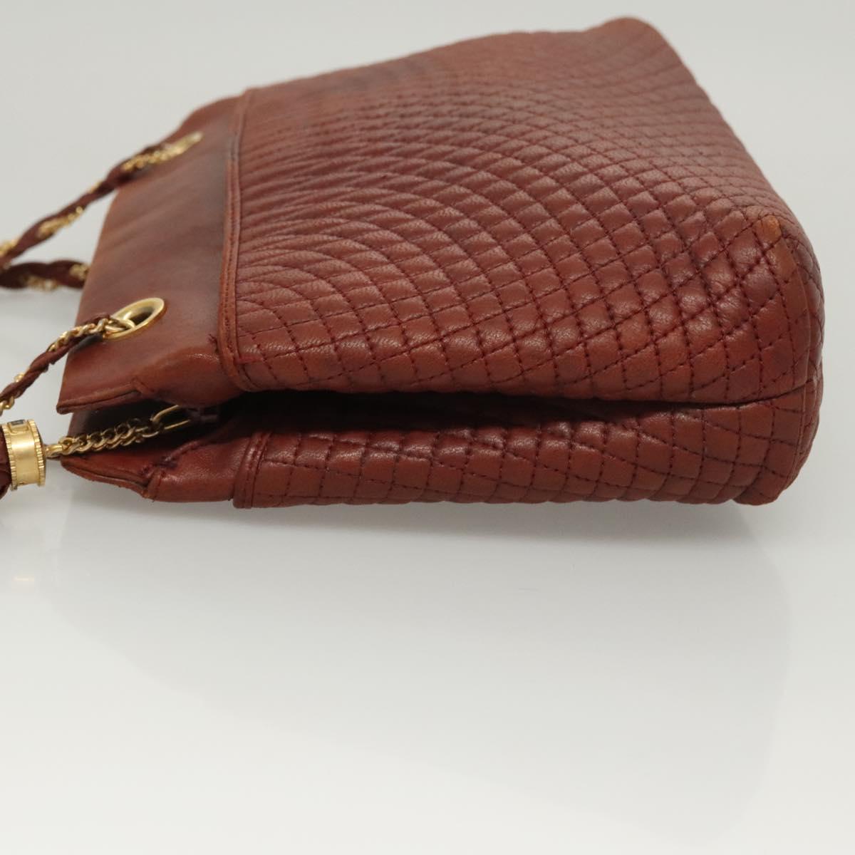 BALLY Quilted Chain Shoulder Bag Leather Brown Gold Auth BA2645