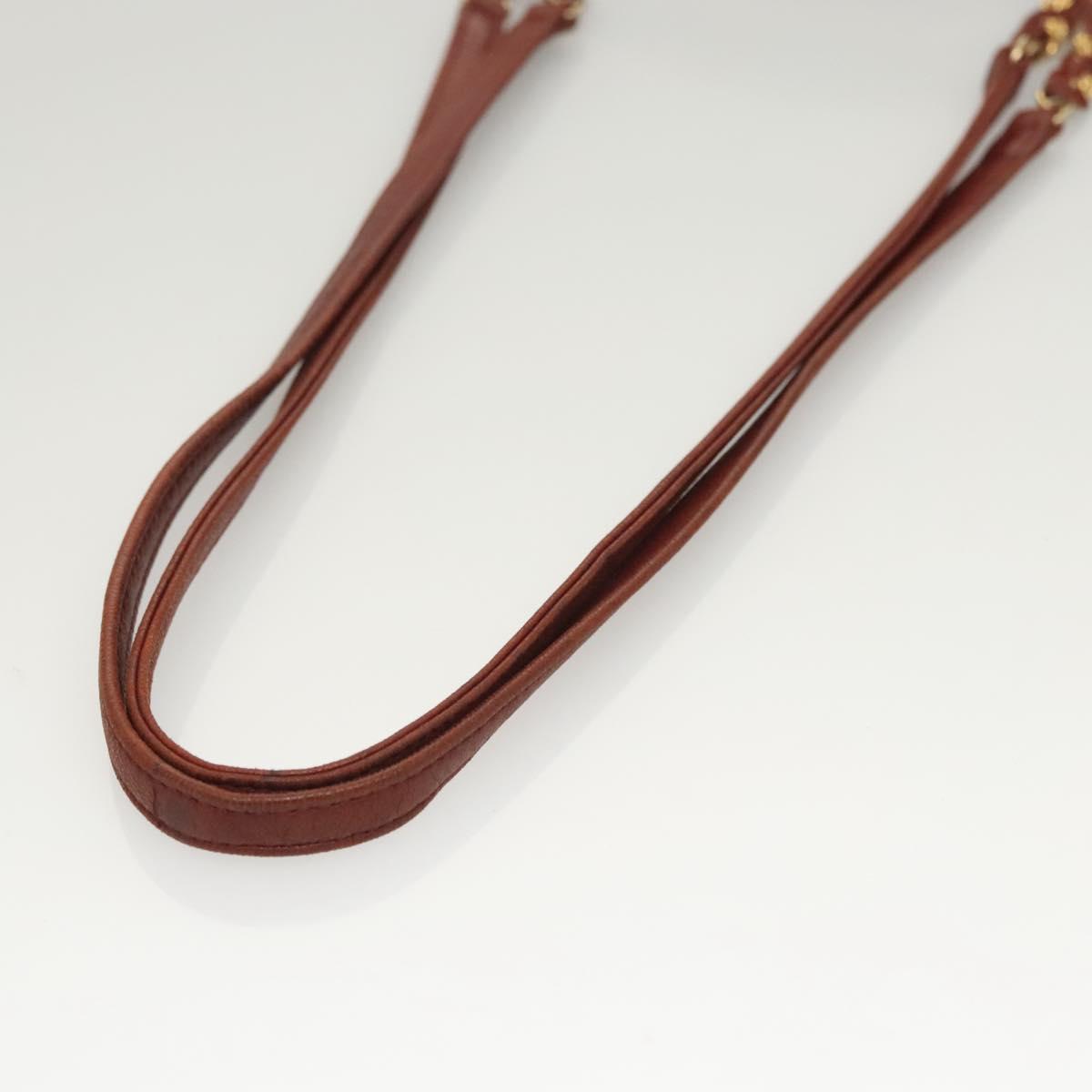 BALLY Quilted Chain Shoulder Bag Leather Brown Gold Auth BA2645
