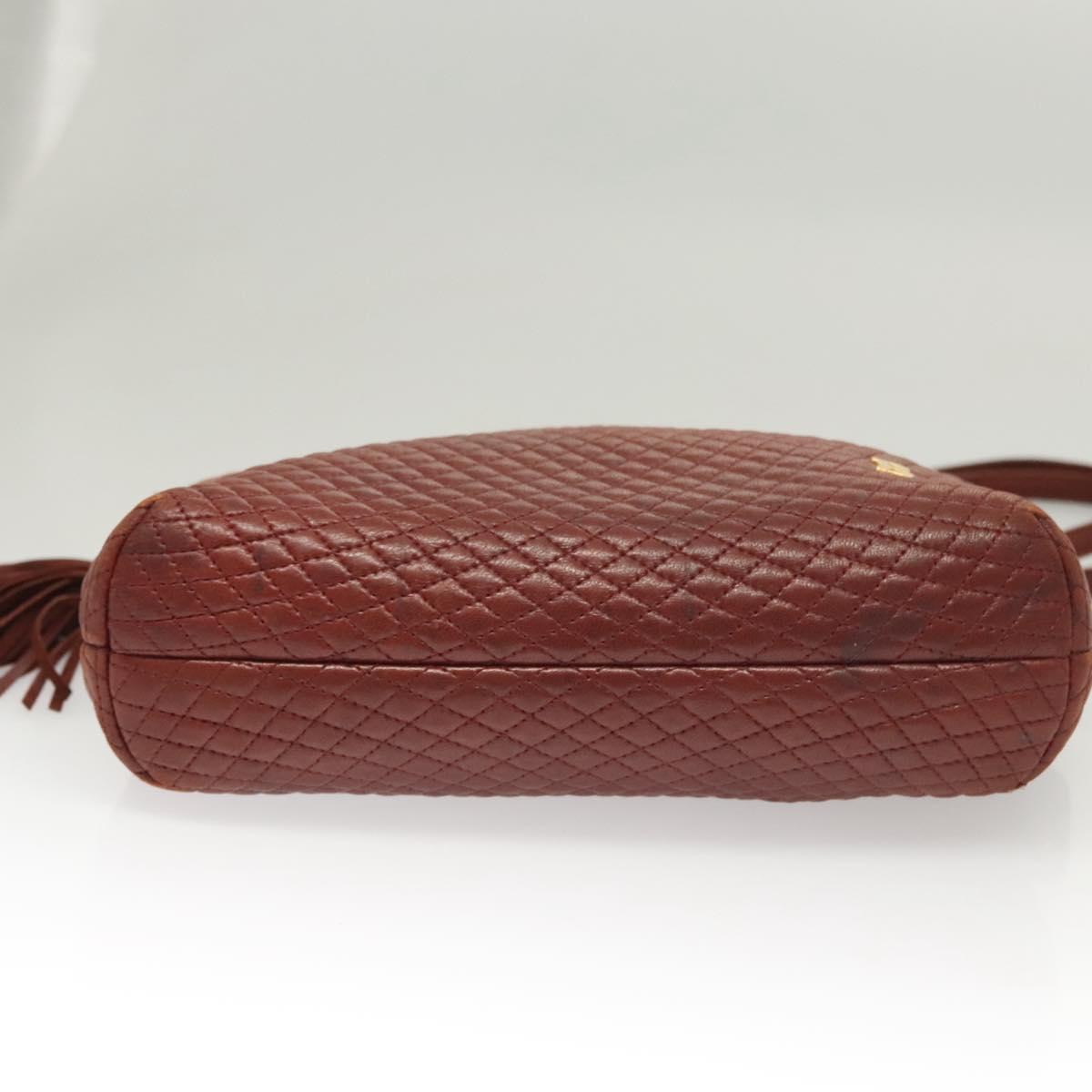 BALLY Quilted Chain Shoulder Bag Leather Brown Gold Auth BA2645