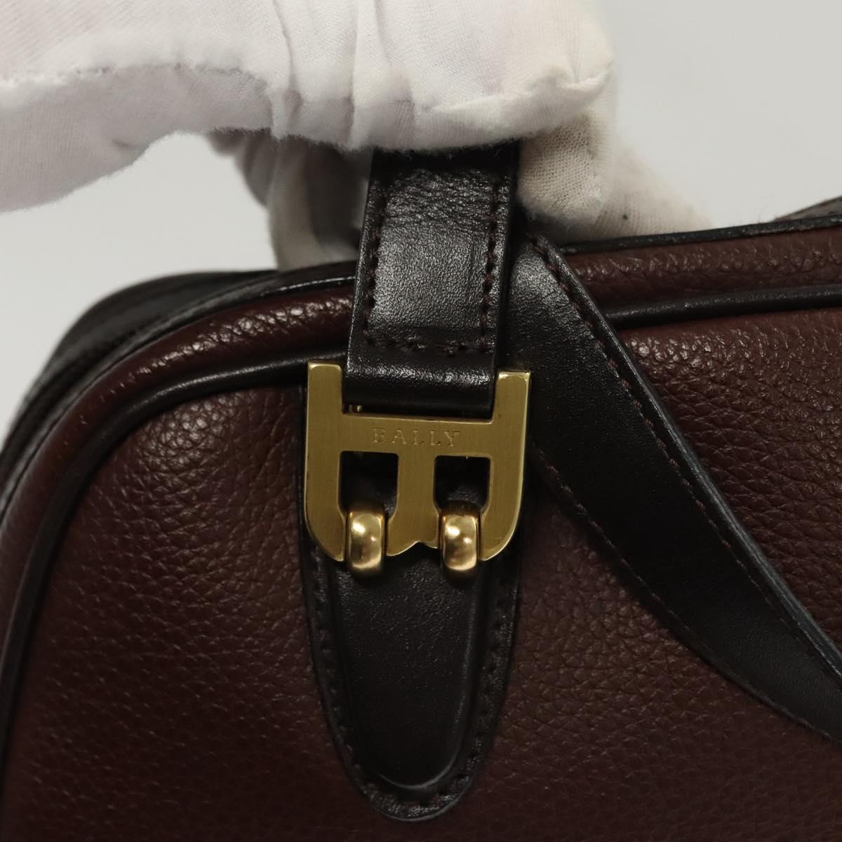 BALLY Hand Bag Leather Brown Gold Auth BA2646