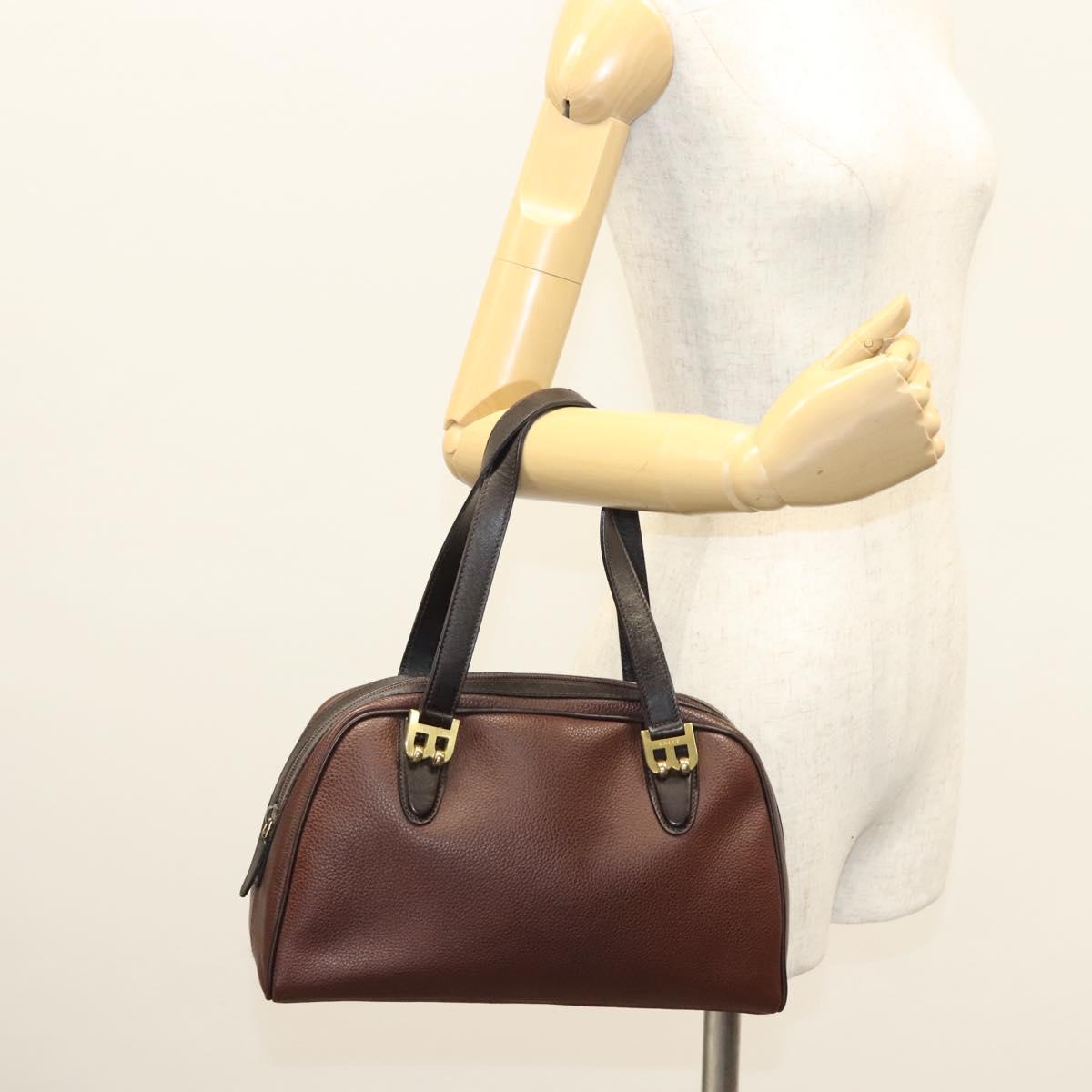 BALLY Hand Bag Leather Brown Gold Auth BA2646