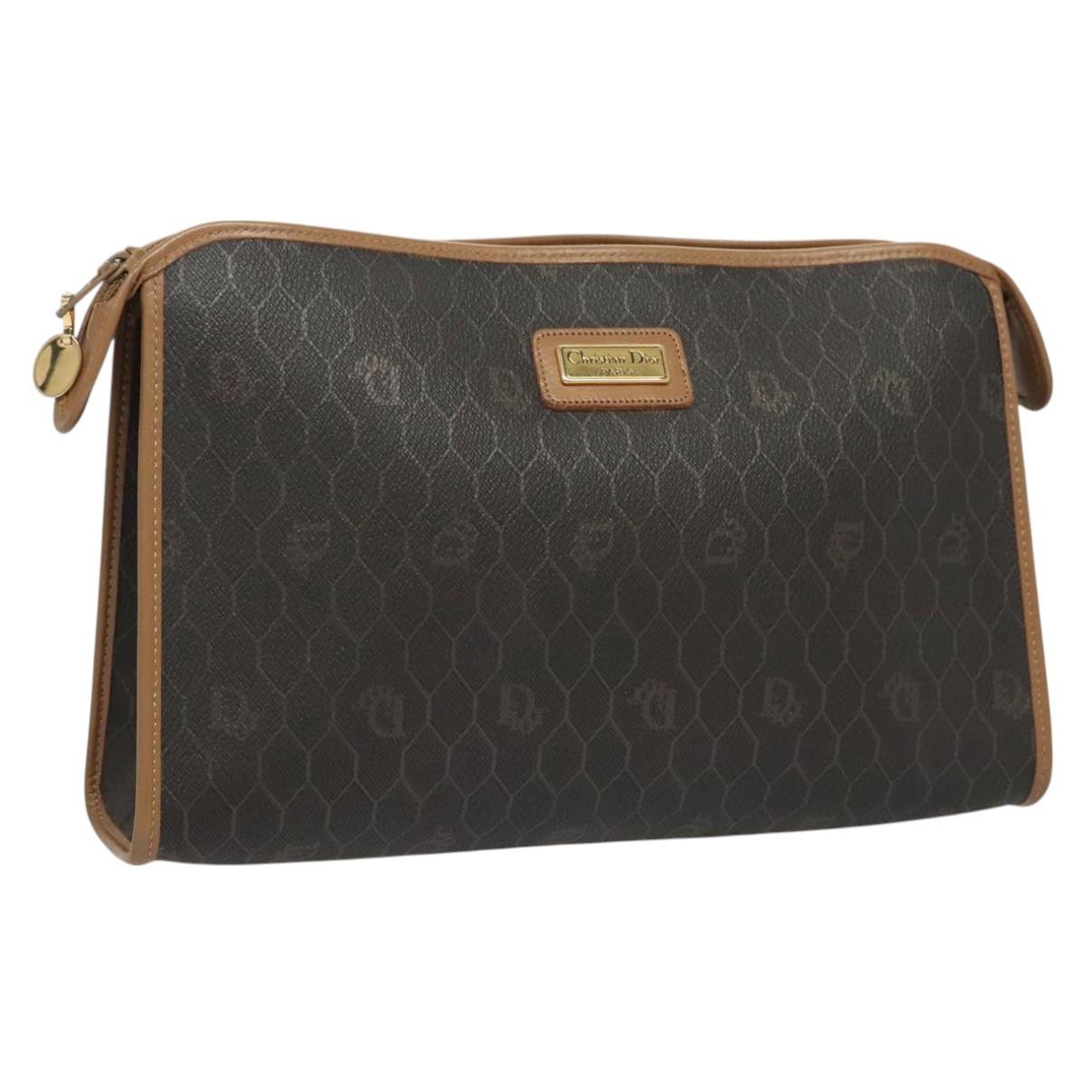 Christian Dior Honeycomb Canvas Clutch Bag PVC Black Auth BA2650