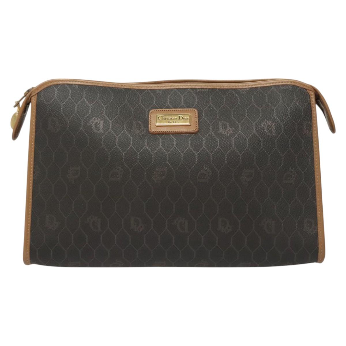 Christian Dior Honeycomb Canvas Clutch Bag PVC Black Auth BA2650