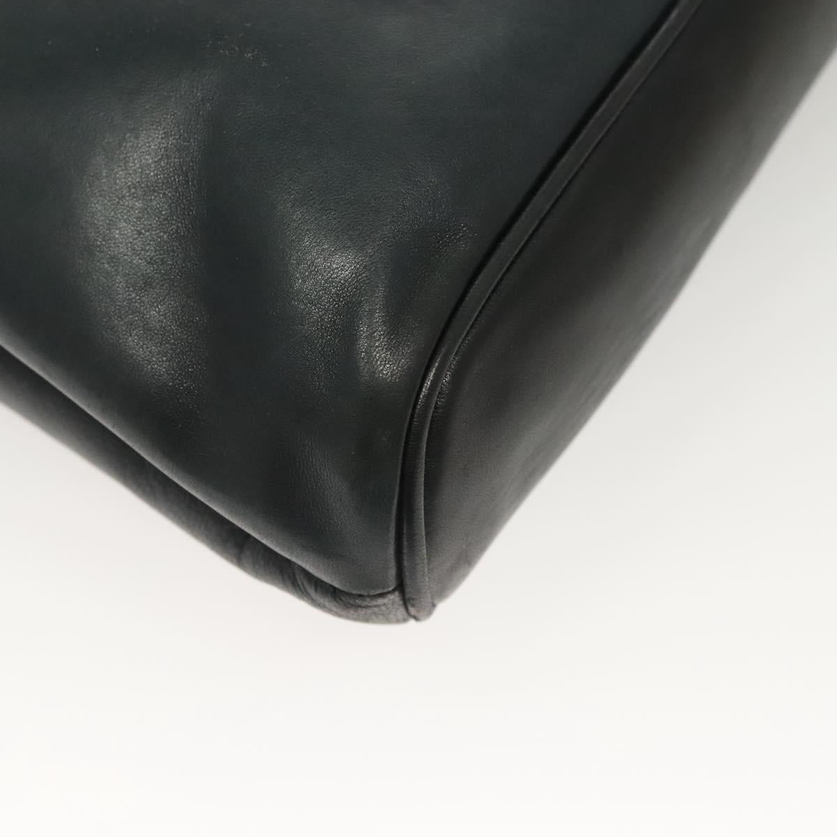 BALLY Quilted Chain Shoulder Bag Leather Navy Gold Auth BA2658