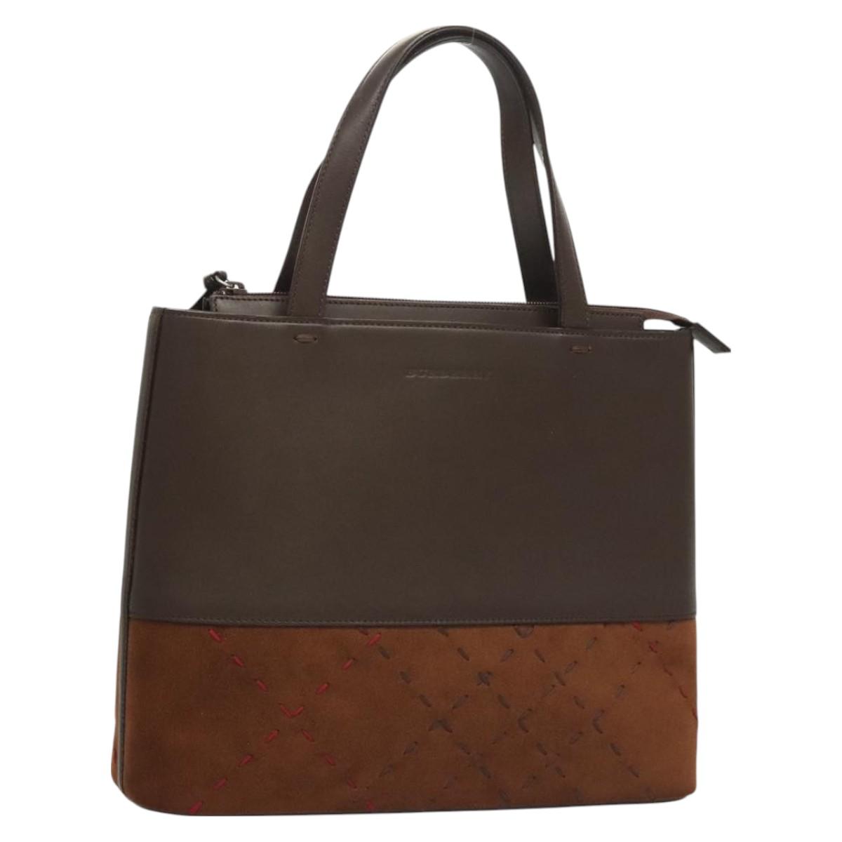 BURBERRY Hand Bag Suede Leather Brown Auth BA2670
