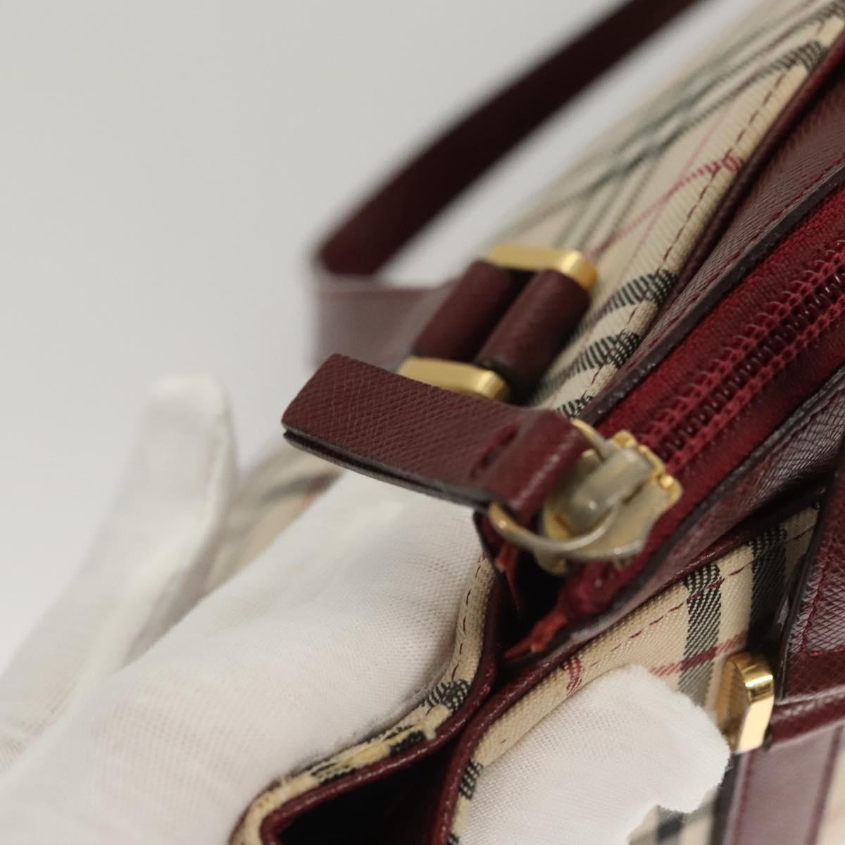 BURBERRY Nova Check Hand Bag Canvas Beige Gold Auth BA2673