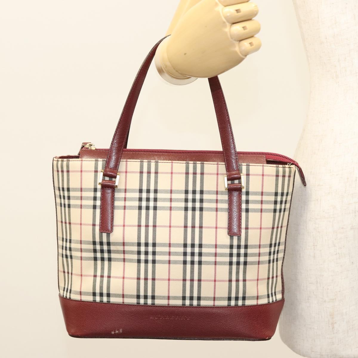BURBERRY Nova Check Hand Bag Canvas Beige Gold Auth BA2673