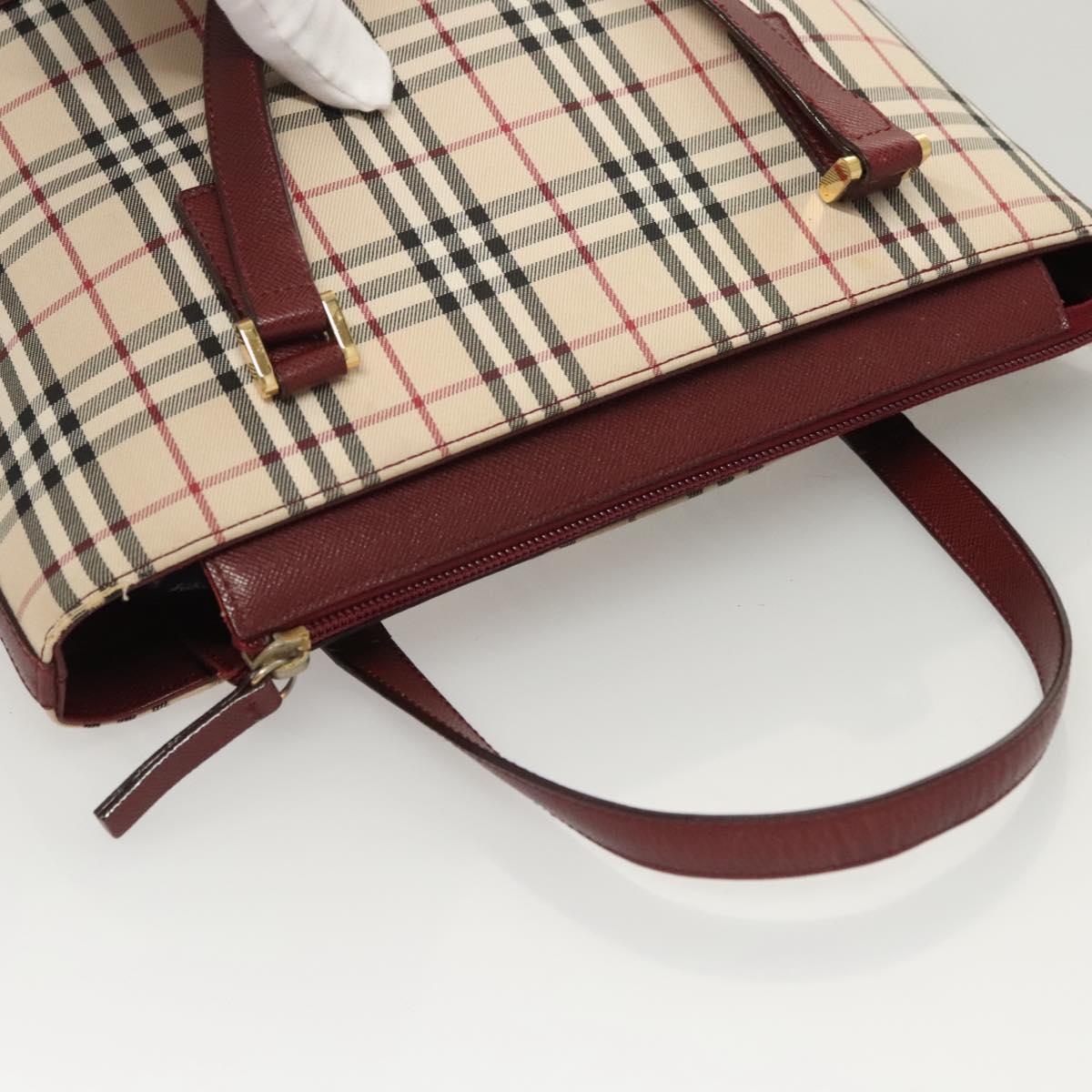 BURBERRY Nova Check Hand Bag Canvas Beige Gold Auth BA2673