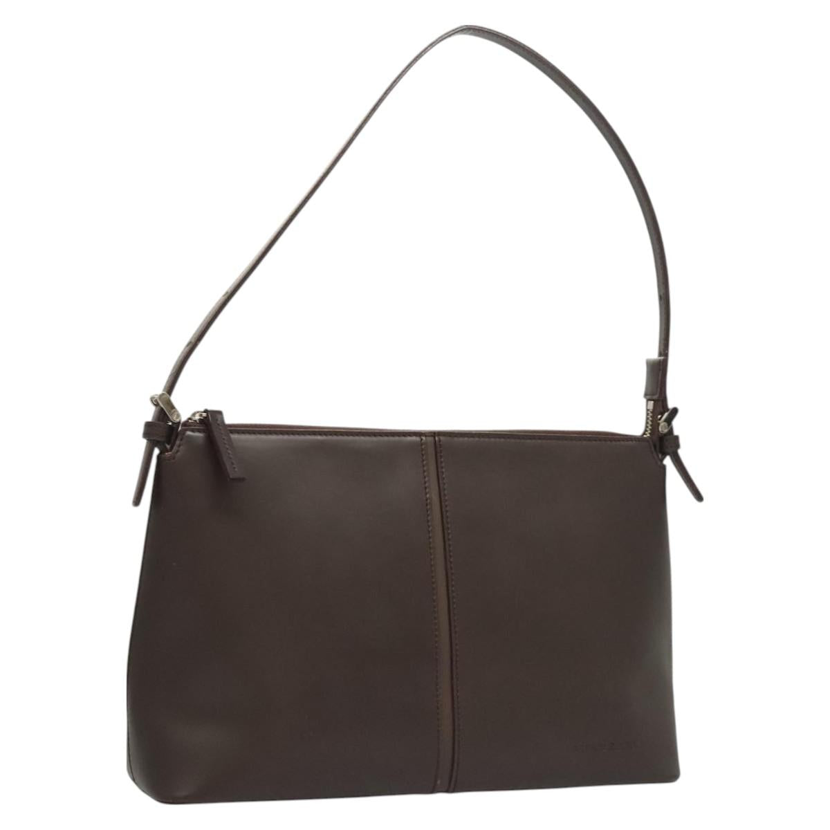 BURBERRY Shoulder Bag Leather Brown Silver Auth BA2674