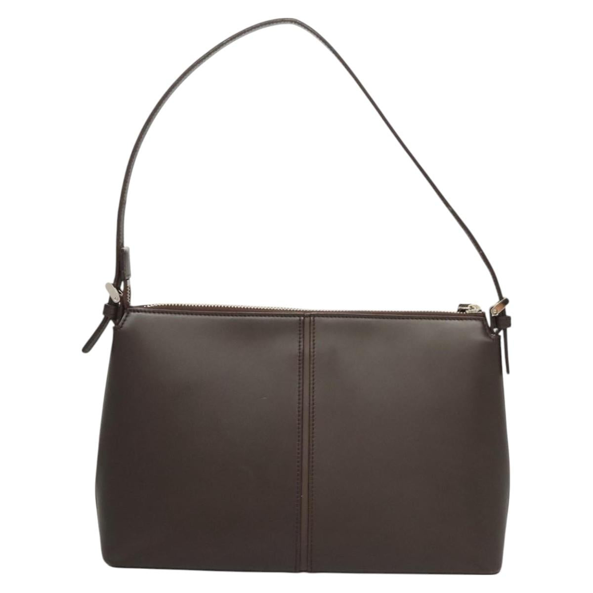 BURBERRY Shoulder Bag Leather Brown Silver Auth BA2674