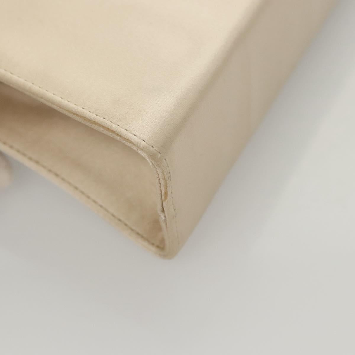 Salvatore Ferragamo Vala Hand Bag Satin Beige Gold Auth BA2675