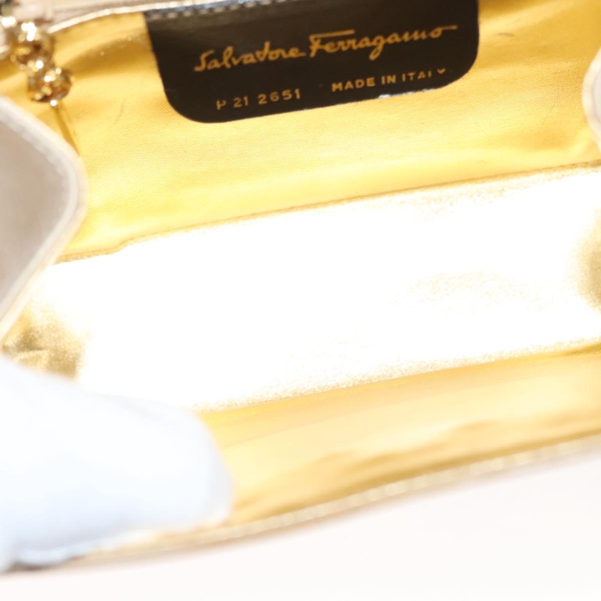 Salvatore Ferragamo Vala Hand Bag Satin Beige Gold Auth BA2675