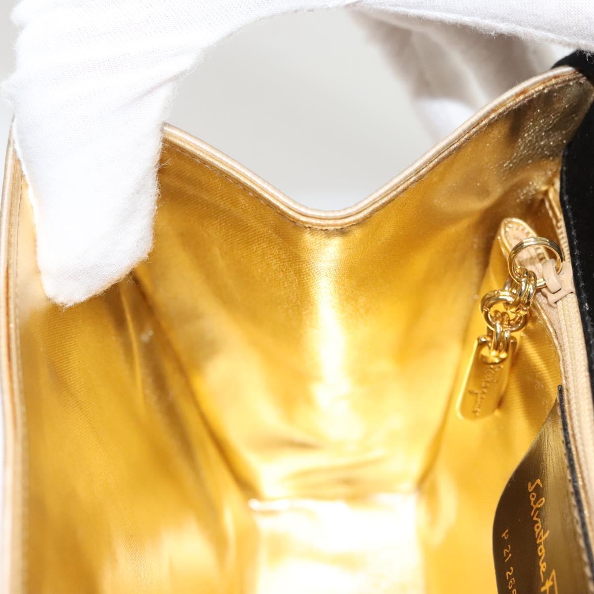 Salvatore Ferragamo Vala Hand Bag Satin Beige Gold Auth BA2675